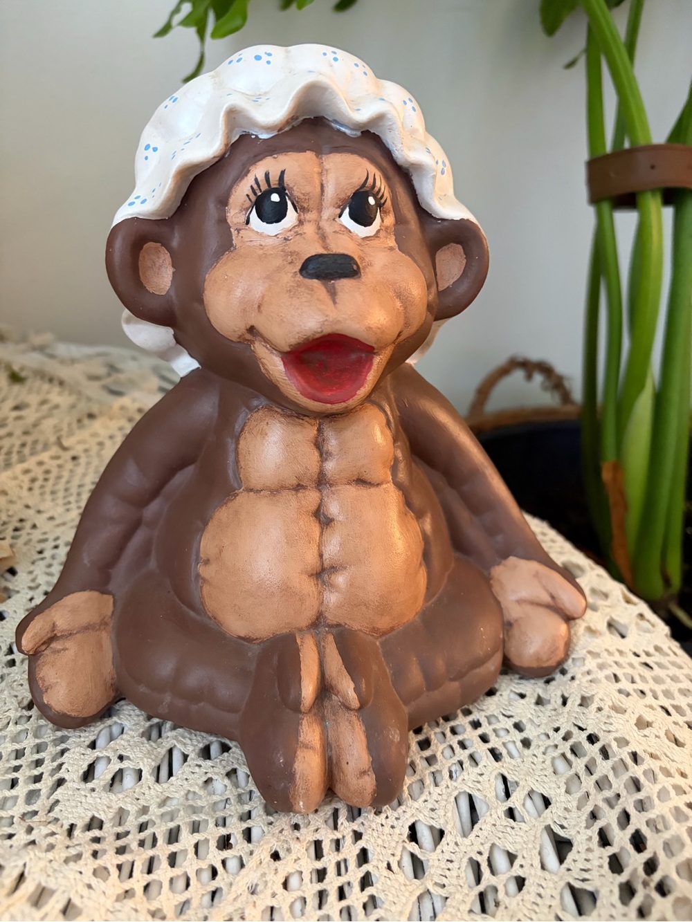 Decorative Vintage Ceramic Monkey Figurine with Bonnet